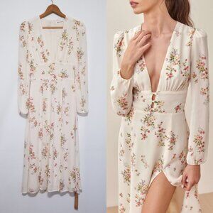 NWT Reformation Lorne Midi Dress in Perfume (Ivory Floral) Size 0